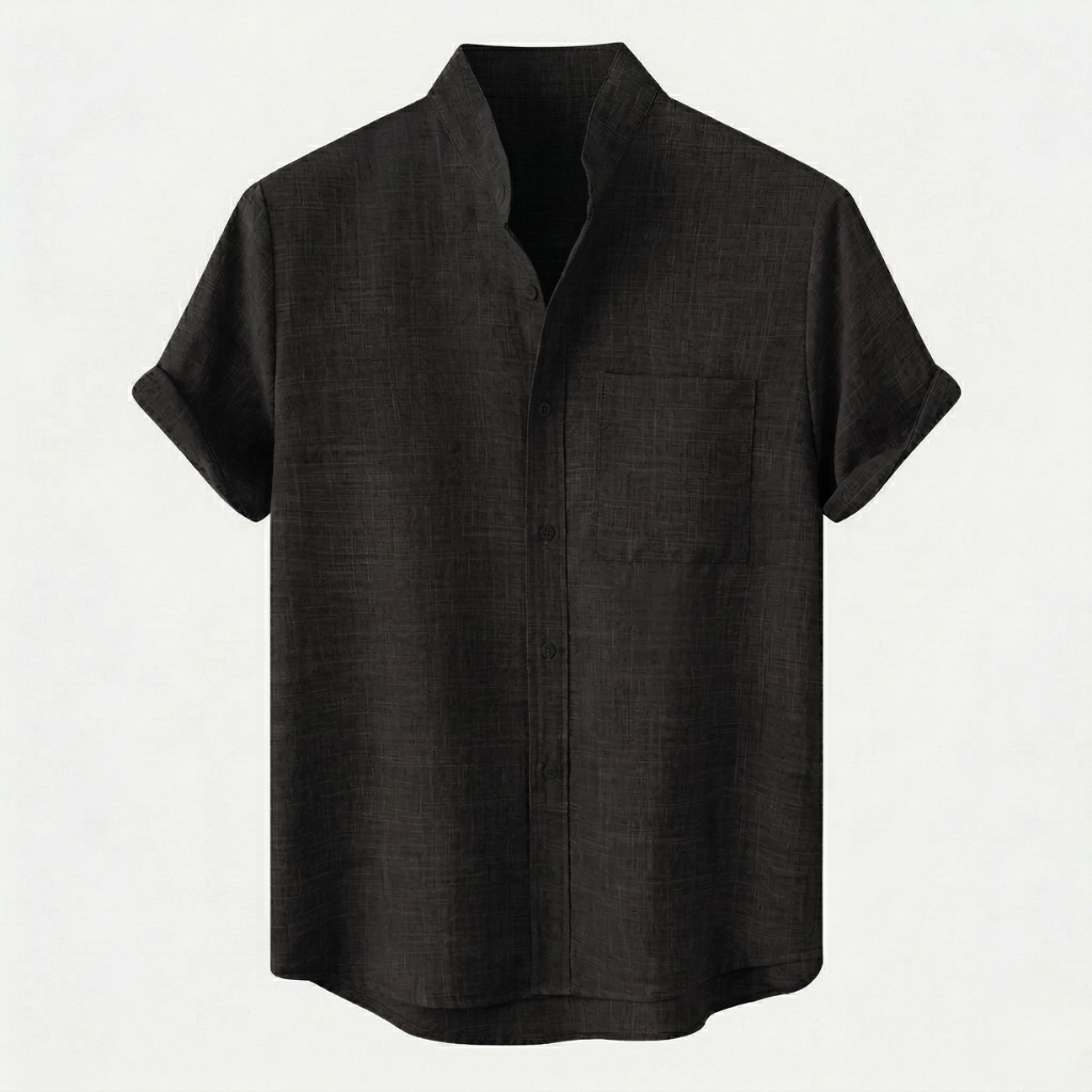 VALERIQUE | Homme chemise en lin à manches courtes avec col officier et fermeture boutonnée pour usage quotidien