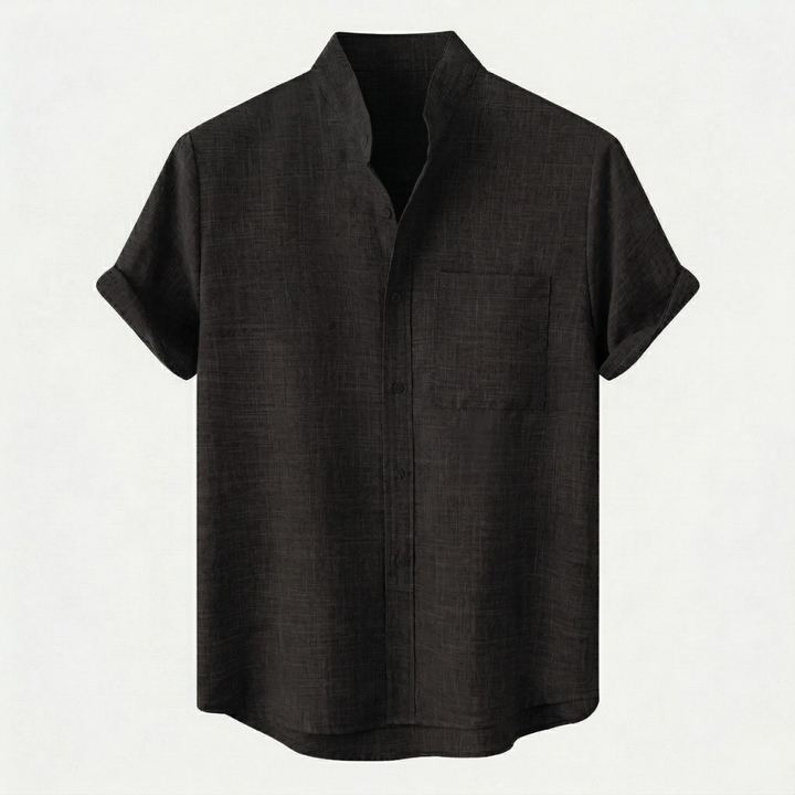 VALERIQUE | Homme chemise en lin à manches courtes avec col officier et fermeture boutonnée pour usage quotidien