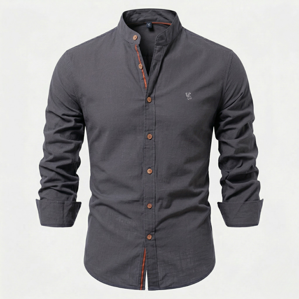 VALERIQUE | Homme Chemise en coton coupe ajustée manches longues col officier style décontracté