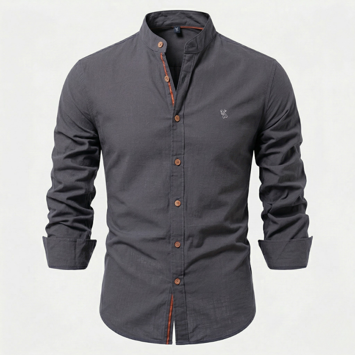 VALERIQUE | Homme Chemise en coton coupe ajustée manches longues col officier style décontracté