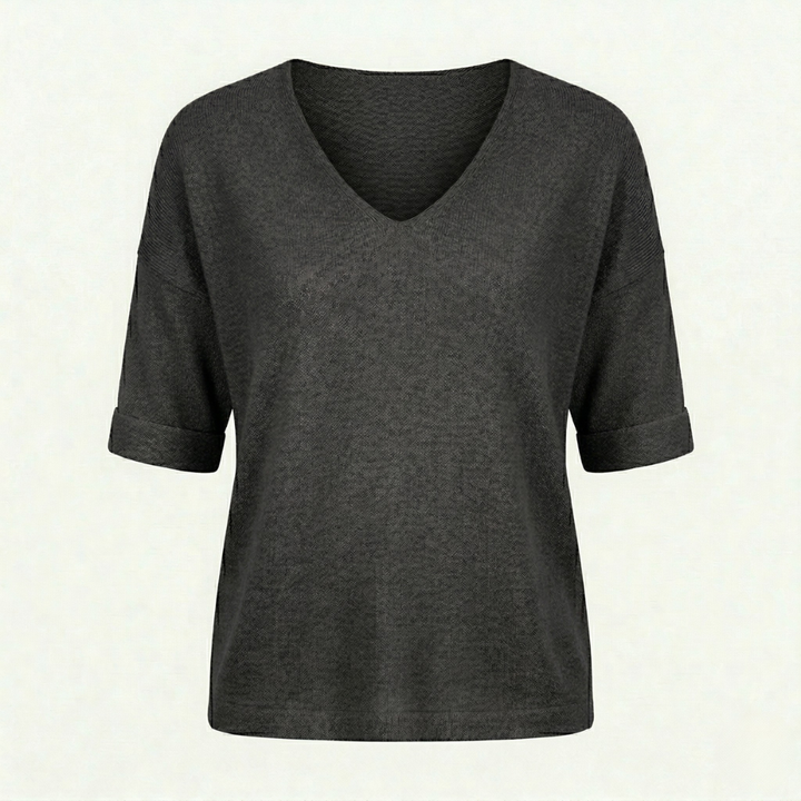 VALERIQUE | Femme pull à col V manches courtes coupe décontractée style minimaliste pour usage quotidien