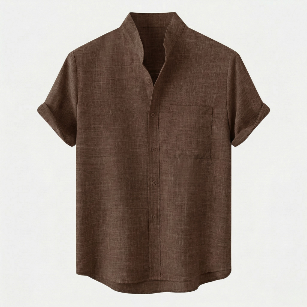 VALERIQUE | Homme chemise en lin à manches courtes avec col officier et fermeture boutonnée pour usage quotidien