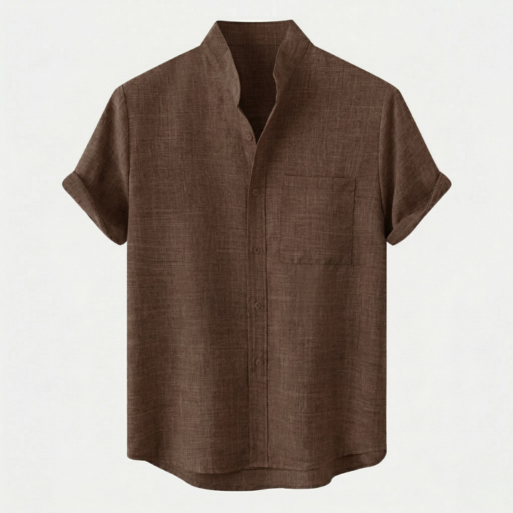 VALERIQUE | Homme chemise en lin à manches courtes avec col officier et fermeture boutonnée pour usage quotidien