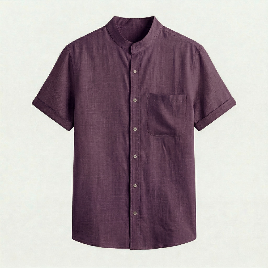 VALERIQUE | Homme chemise sauge en lin à manches courtes avec col officier et fermeture boutonnée pour usage quotidien