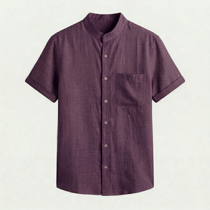 VALERIQUE | Homme chemise sauge en lin à manches courtes avec col officier et fermeture boutonnée pour usage quotidien