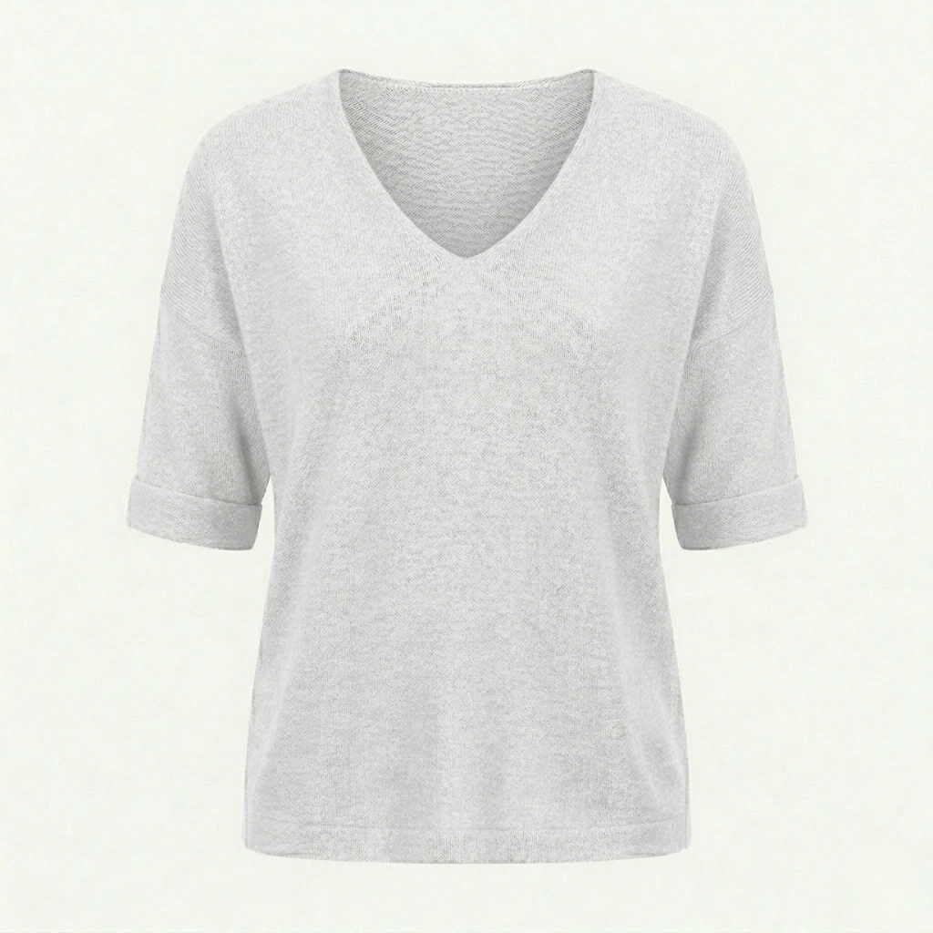 VALERIQUE | Femme pull à col V manches courtes coupe décontractée style minimaliste pour usage quotidien