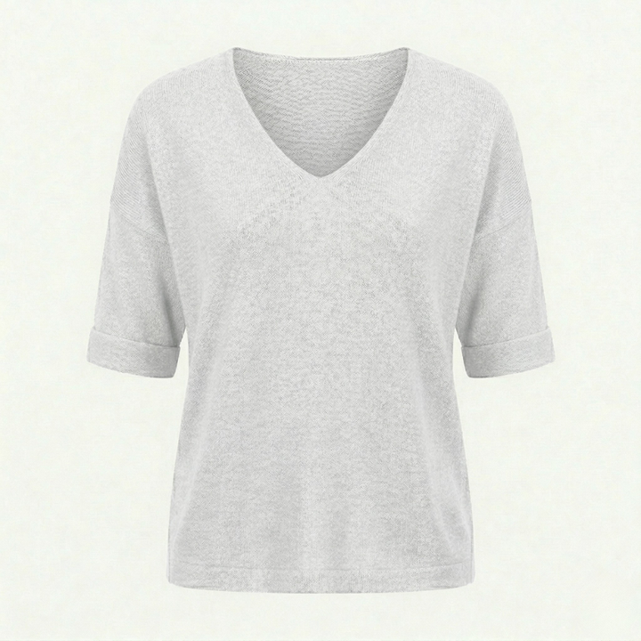 VALERIQUE | Femme pull à col V manches courtes coupe décontractée style minimaliste pour usage quotidien