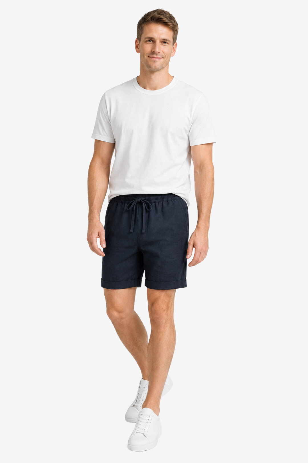 VALERIQUE | Homme short en lin à taille élastique avec cordon de serrage, coupe décontractée confortable