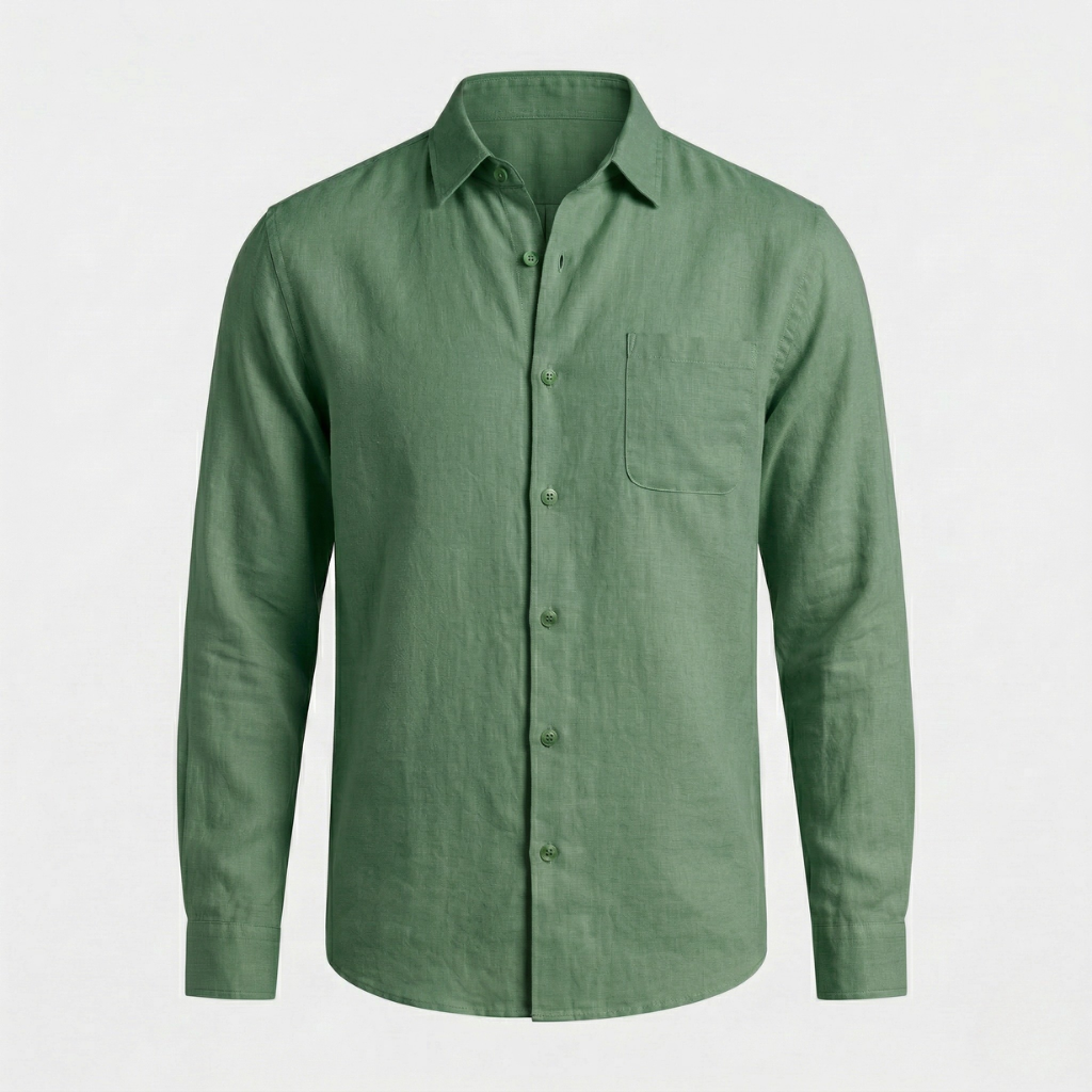 VALERIQUE | Homme chemise en lin à manches longues avec col classique et fermeture boutonnée pour usage quotidien
