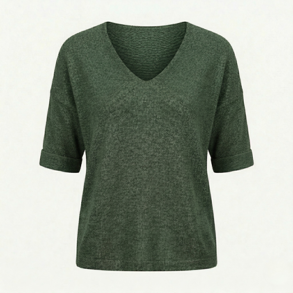 VALERIQUE | Femme pull à col V manches courtes coupe décontractée style minimaliste pour usage quotidien
