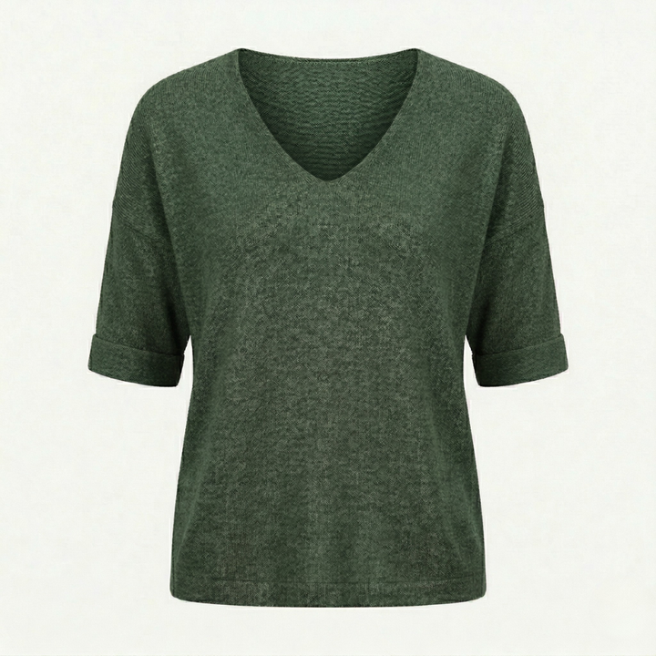 VALERIQUE | Femme pull à col V manches courtes coupe décontractée style minimaliste pour usage quotidien