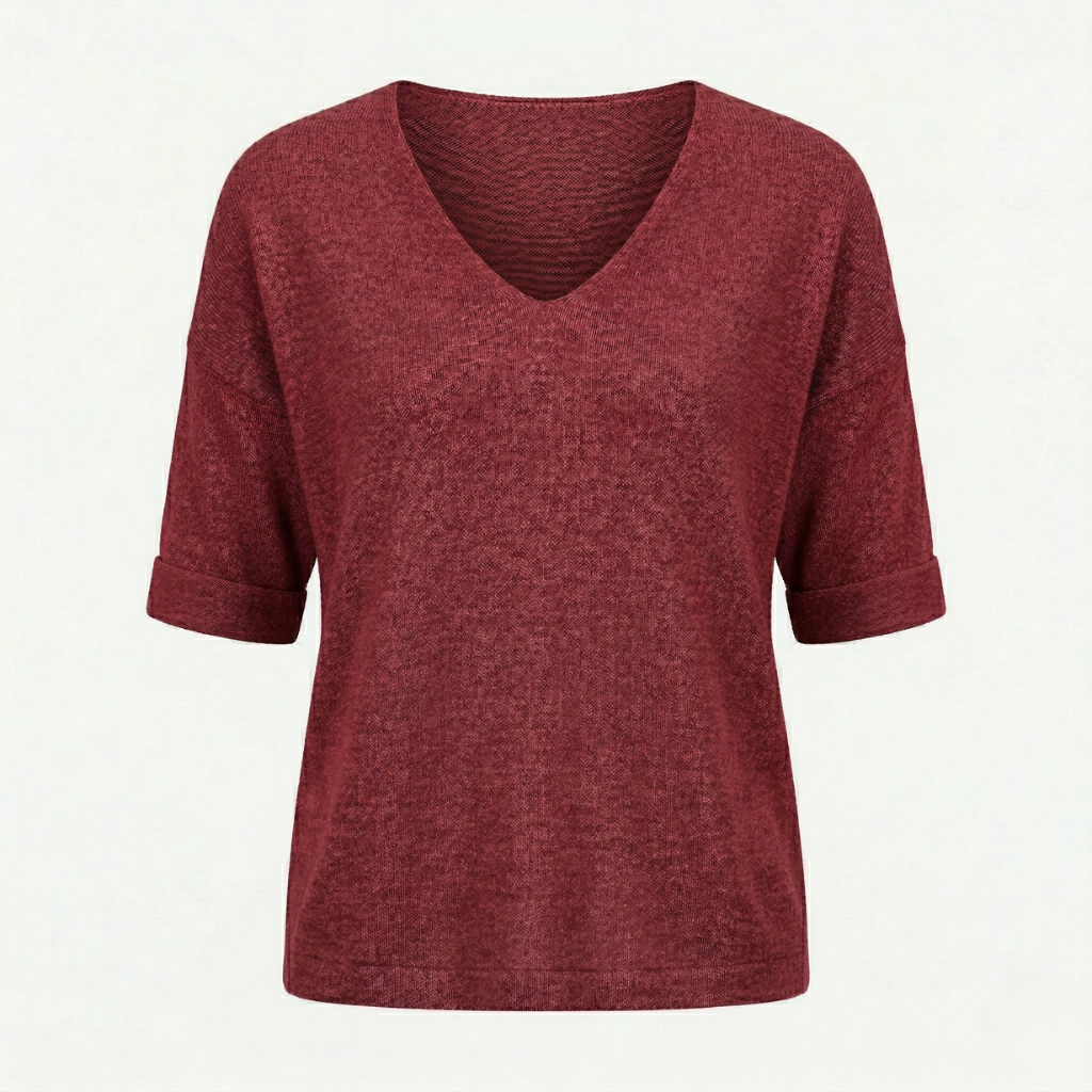 VALERIQUE | Femme pull à col V manches courtes coupe décontractée style minimaliste pour usage quotidien