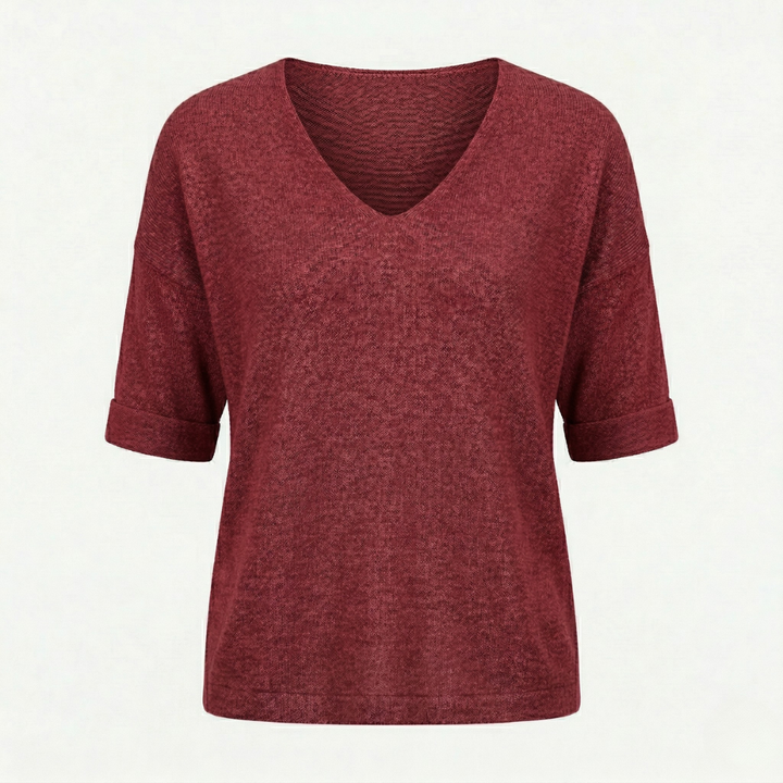 VALERIQUE | Femme pull à col V manches courtes coupe décontractée style minimaliste pour usage quotidien