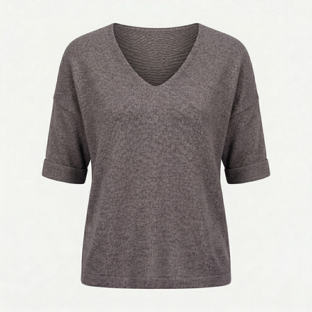 VALERIQUE | Femme pull à col V manches courtes coupe décontractée style minimaliste pour usage quotidien