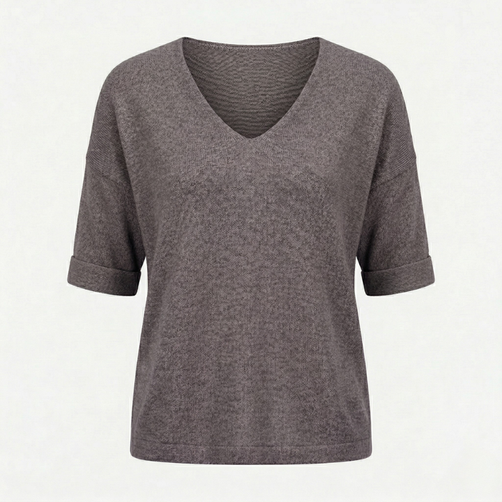 VALERIQUE | Femme pull à col V manches courtes coupe décontractée style minimaliste pour usage quotidien