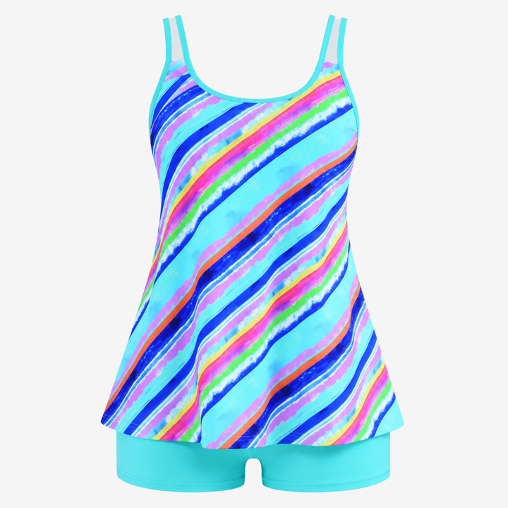 VALERIQUE | Ensemble Tankini Imprimé Femme – Haut Col Rond et Shorty de Bain
