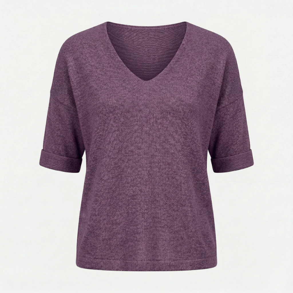 VALERIQUE | Femme pull à col V manches courtes coupe décontractée style minimaliste pour usage quotidien
