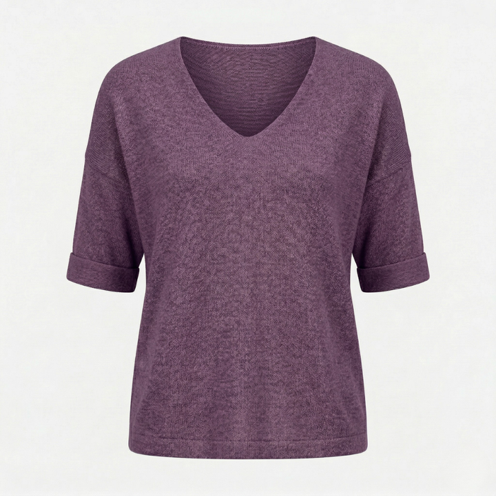 VALERIQUE | Femme pull à col V manches courtes coupe décontractée style minimaliste pour usage quotidien