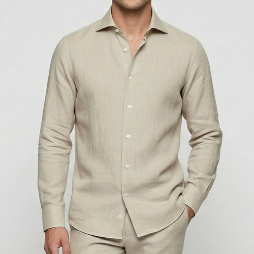VALERIQUE | Homme Chemise en lin coupe ajustée manches longues style décontracté