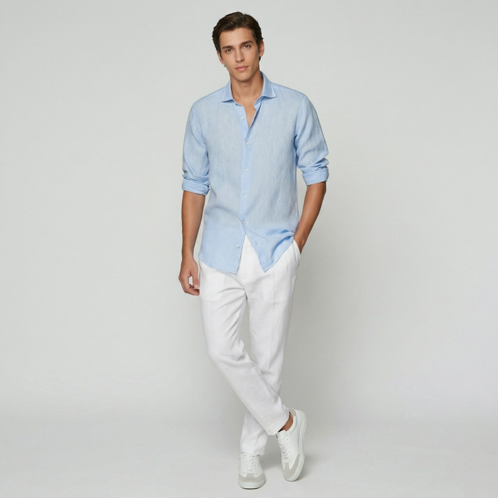 VALERIQUE | Homme chemise en lin respirante à manches longues, coupe ajustée élégante et style décontracté