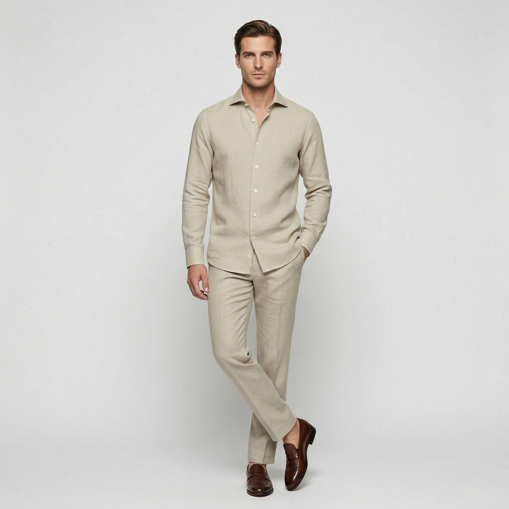 VALERIQUE | Homme Chemise en lin coupe ajustée manches longues style décontracté