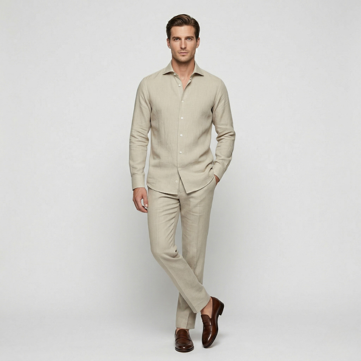 VALERIQUE | Homme Chemise en lin coupe ajustée manches longues style décontracté