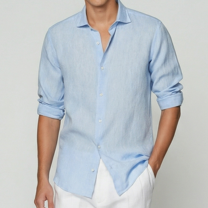 VALERIQUE | Homme chemise en lin respirante à manches longues, coupe ajustée élégante et style décontracté