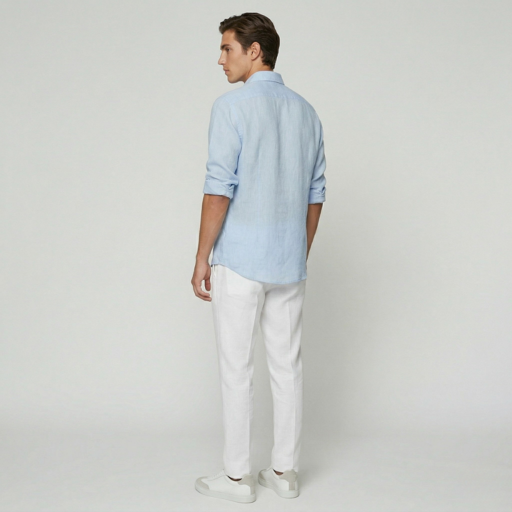 VALERIQUE | Homme chemise en lin respirante à manches longues, coupe ajustée élégante et style décontracté
