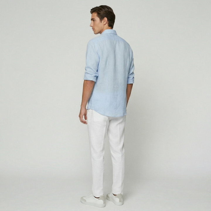 VALERIQUE | Homme chemise en lin respirante à manches longues, coupe ajustée élégante et style décontracté