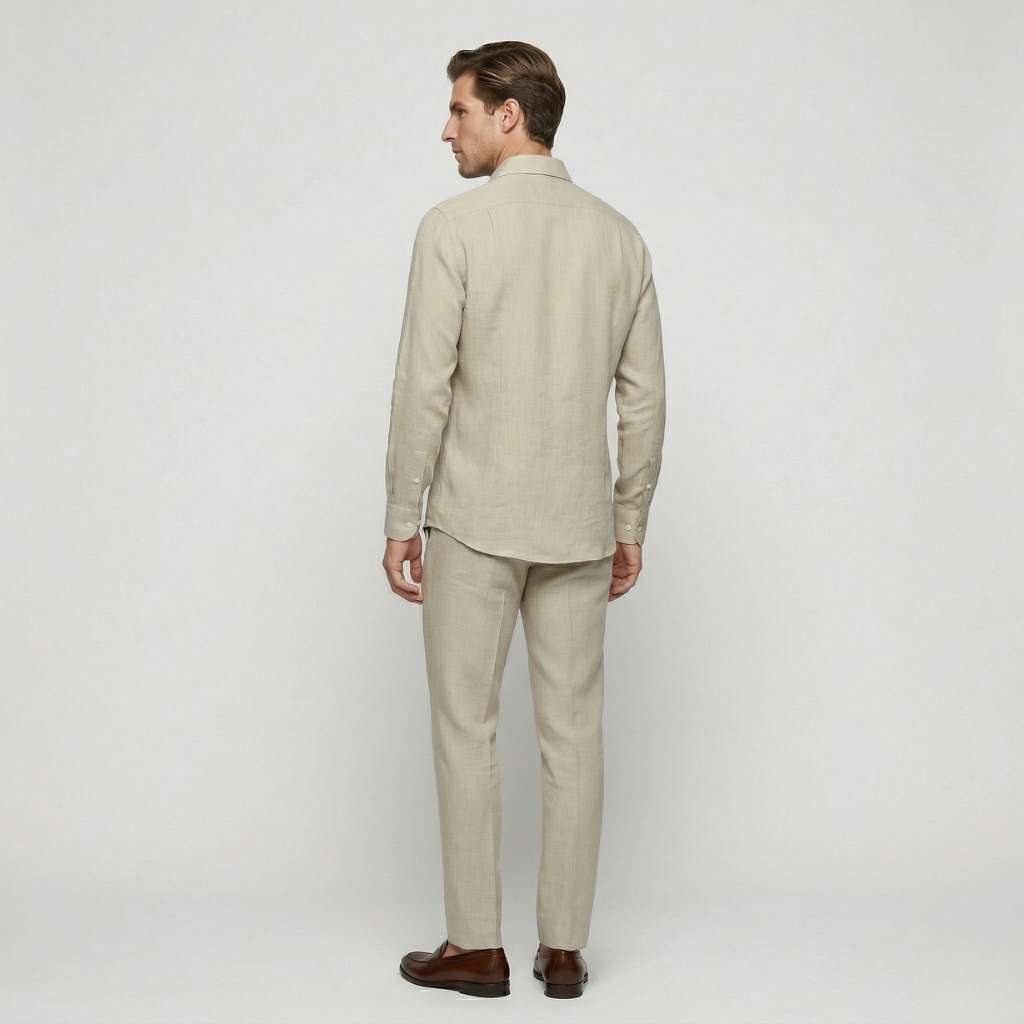 VALERIQUE | Homme Chemise en lin coupe ajustée manches longues style décontracté