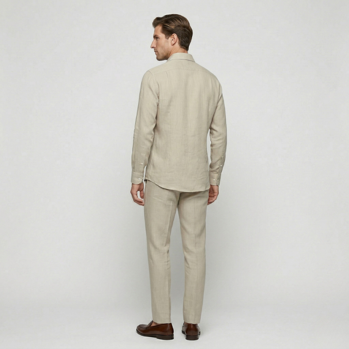VALERIQUE | Homme Chemise en lin coupe ajustée manches longues style décontracté
