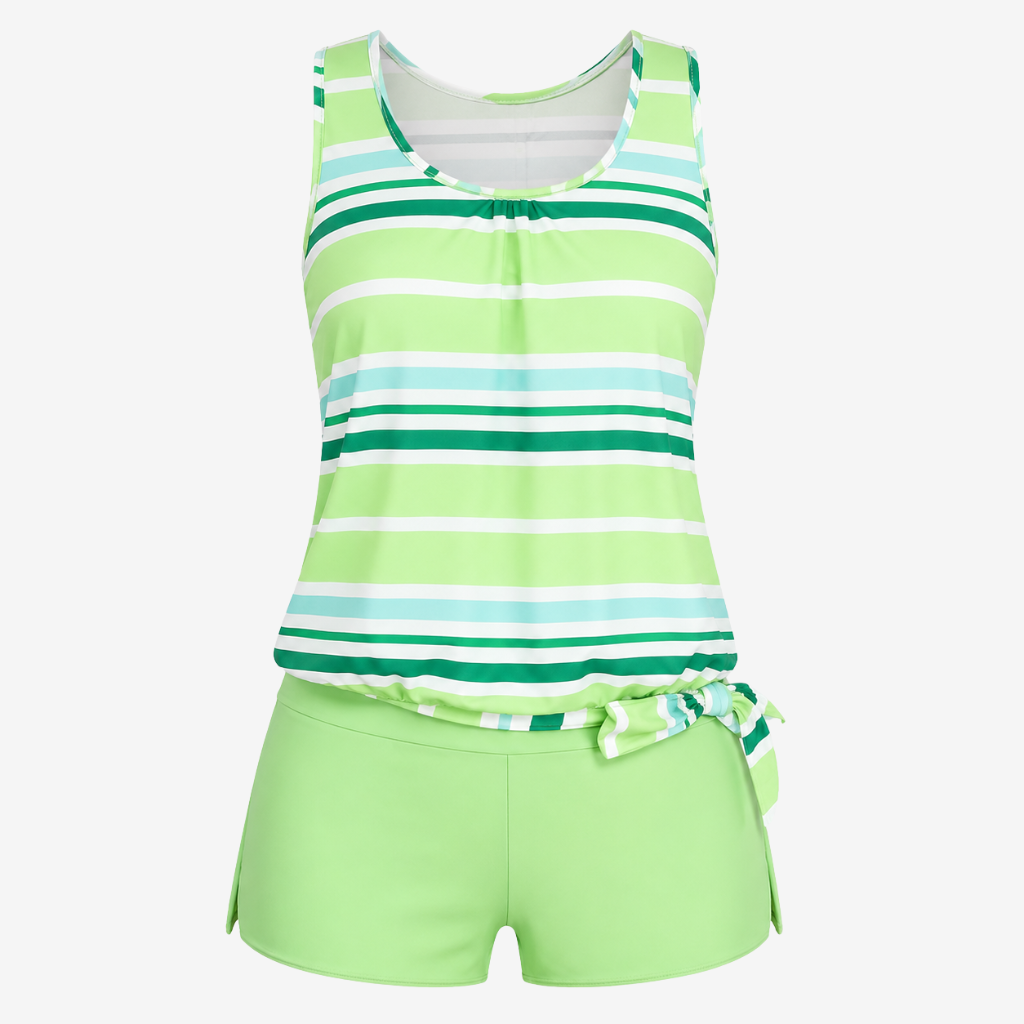 VALERIQUE | Ensemble Tankini Femme Rayé – Haut Blouson Sans Manches avec Short de Bain