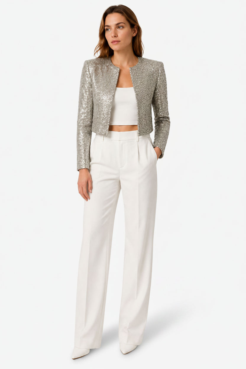 VALERIQUE | Veste à sequins pour femme – Coupe courte à manches longues et devant ouvert