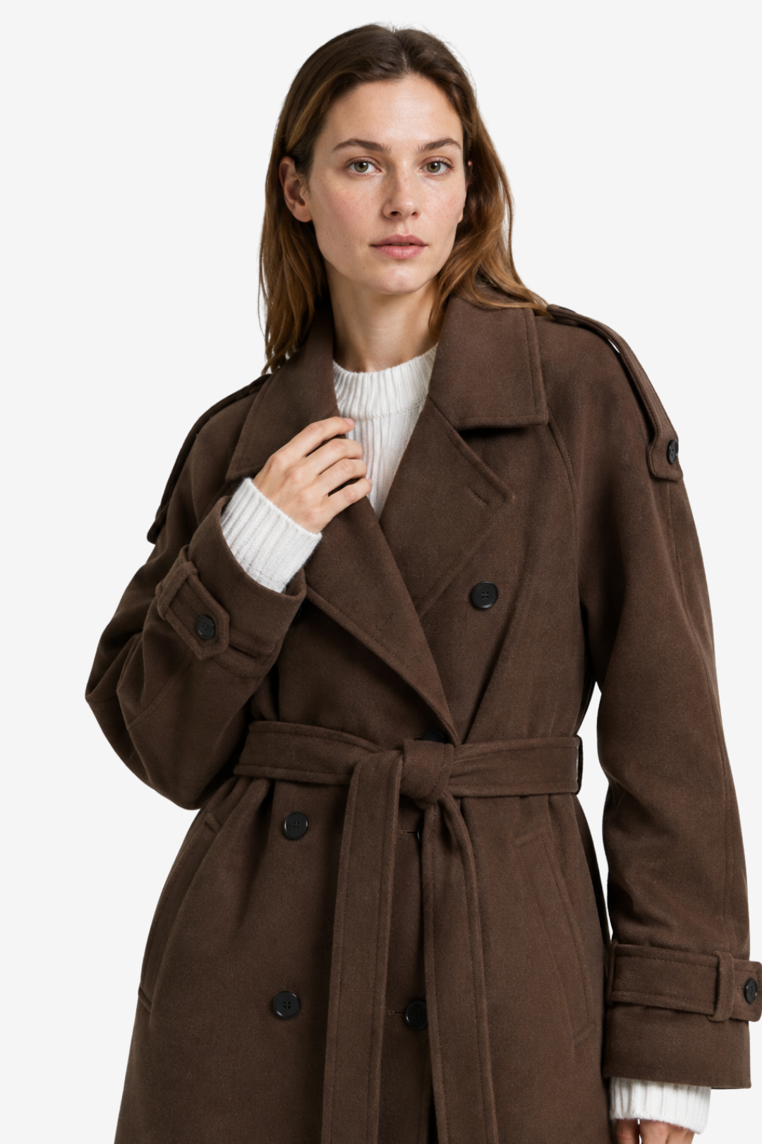 VALERIQUE | Trench-Coat d’Hiver pour Femme – Coupe Longue Croisée avec Ceinture