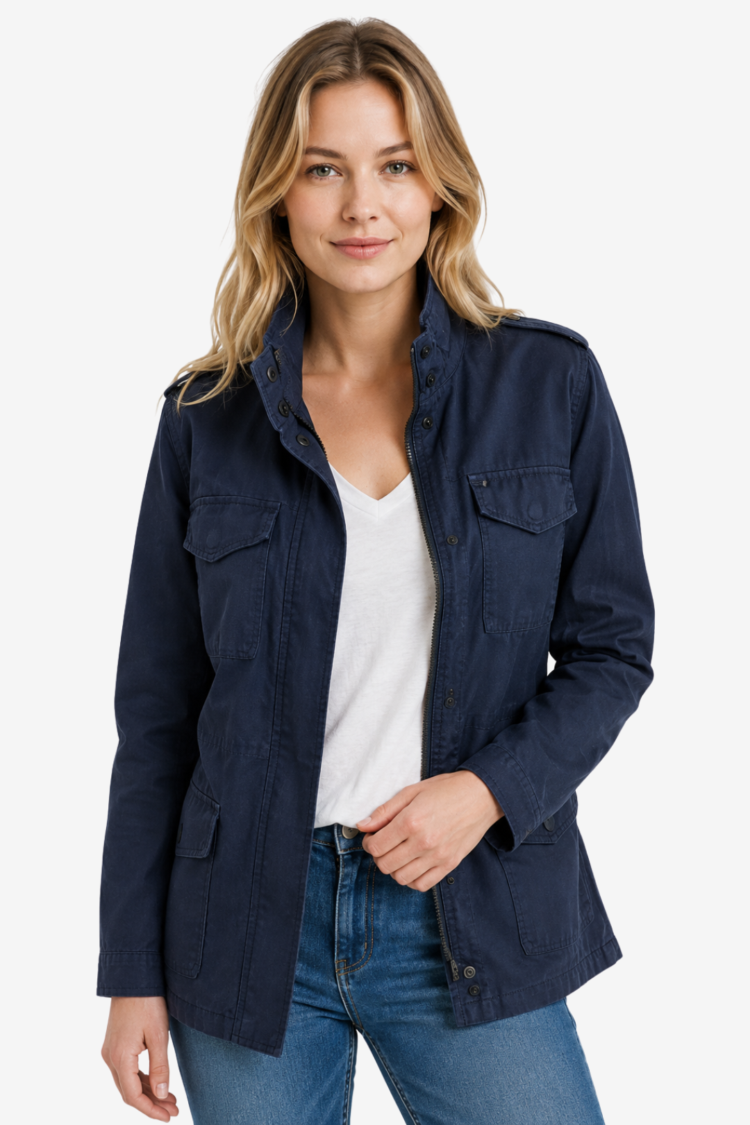 VALERIQUE | Manteau de mi-saison pour femme – Modèle avec poches utilitaires fermeture zippée et boutons-pression