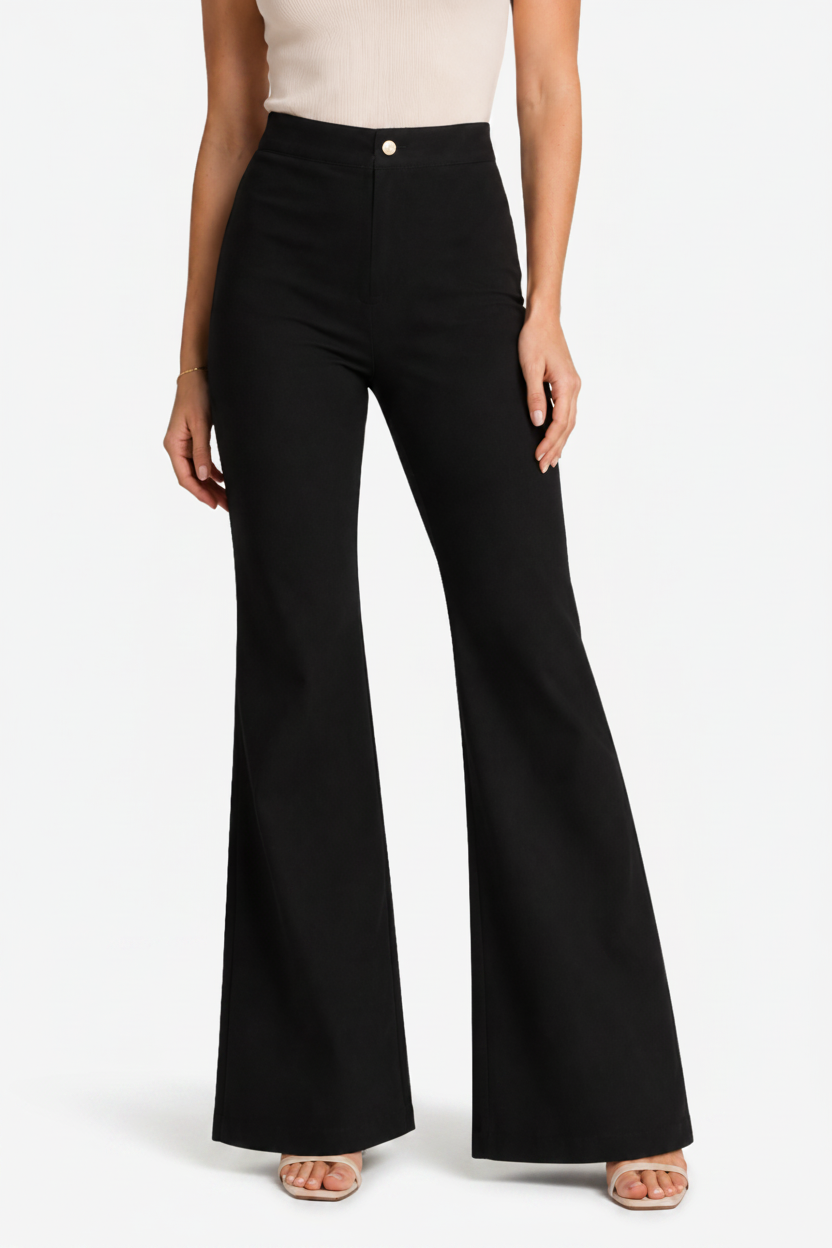 VALERIQUE | Pantalon évasé taille haute pour femme – Coupe taille haute avec détails de coutures visibles