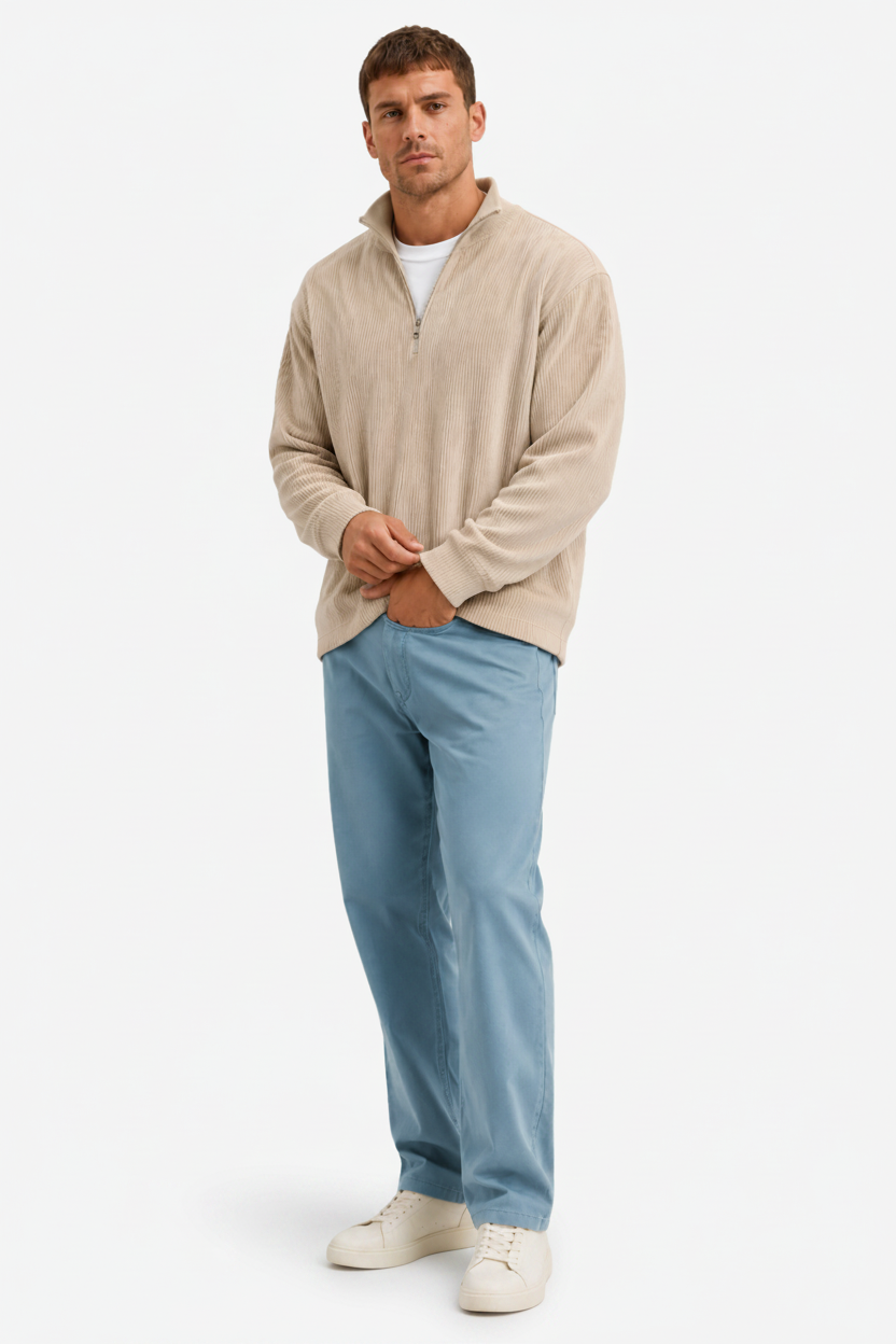 VALERIQUE | Pull Décontracté Homme à Demi-Zip – Coupe Ample Manches Longues Modèle à Enfiler