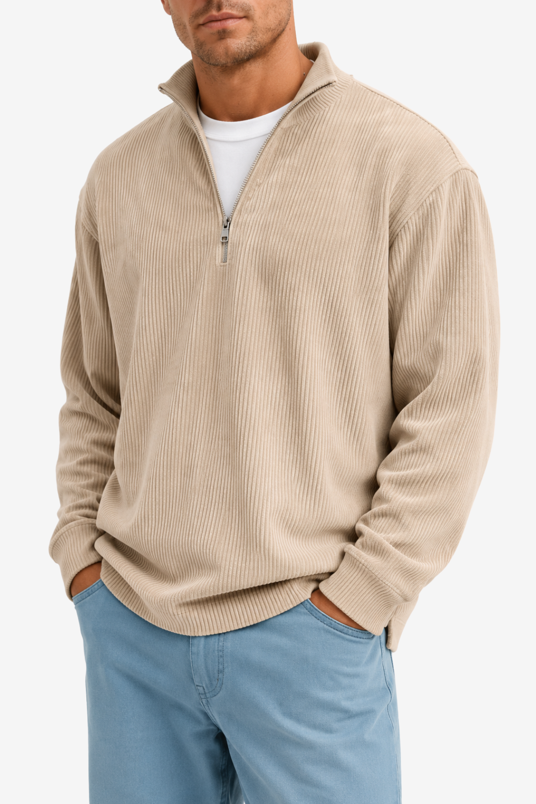 VALERIQUE | Pull Décontracté Homme à Demi-Zip – Coupe Ample Manches Longues Modèle à Enfiler