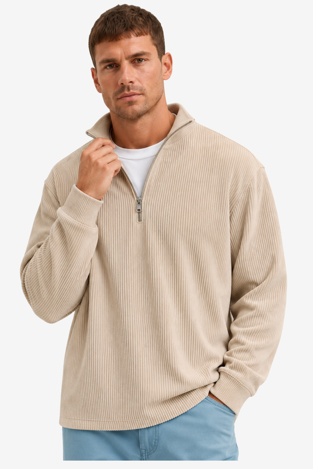 VALERIQUE | Pull Décontracté Homme à Demi-Zip – Coupe Ample Manches Longues Modèle à Enfiler