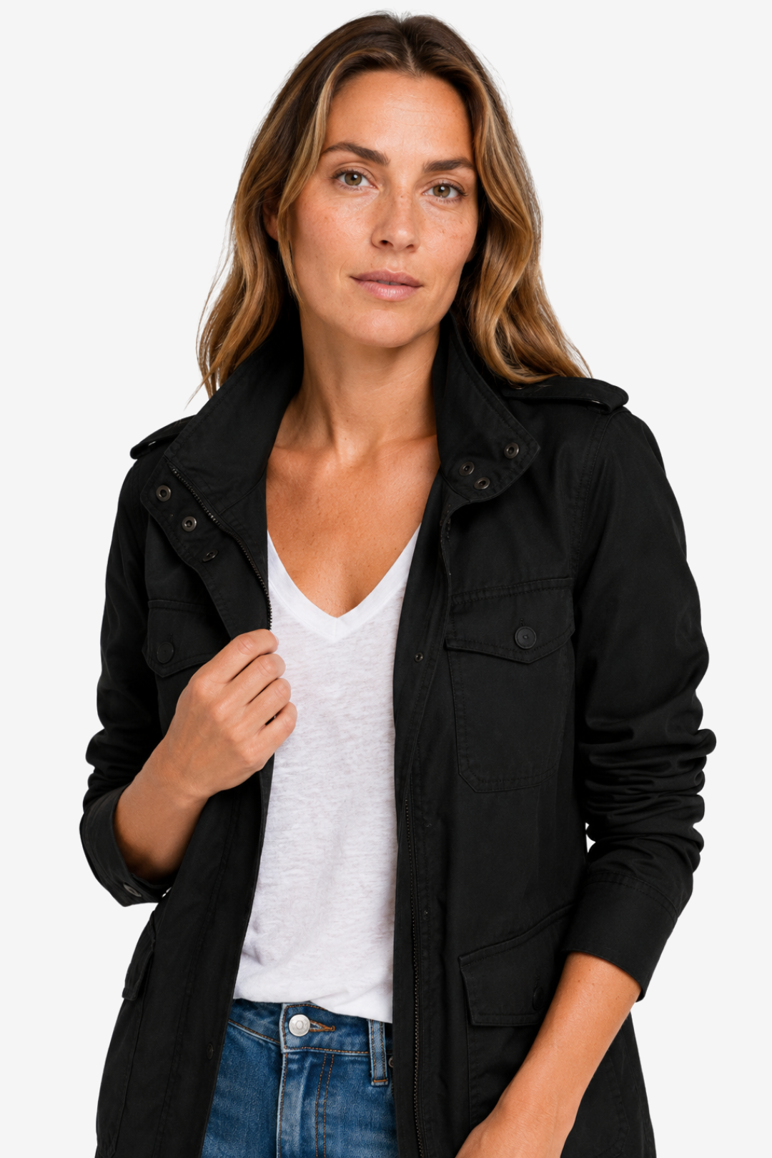 VALERIQUE | Manteau de mi-saison pour femme – Modèle avec poches utilitaires fermeture zippée et boutons-pression