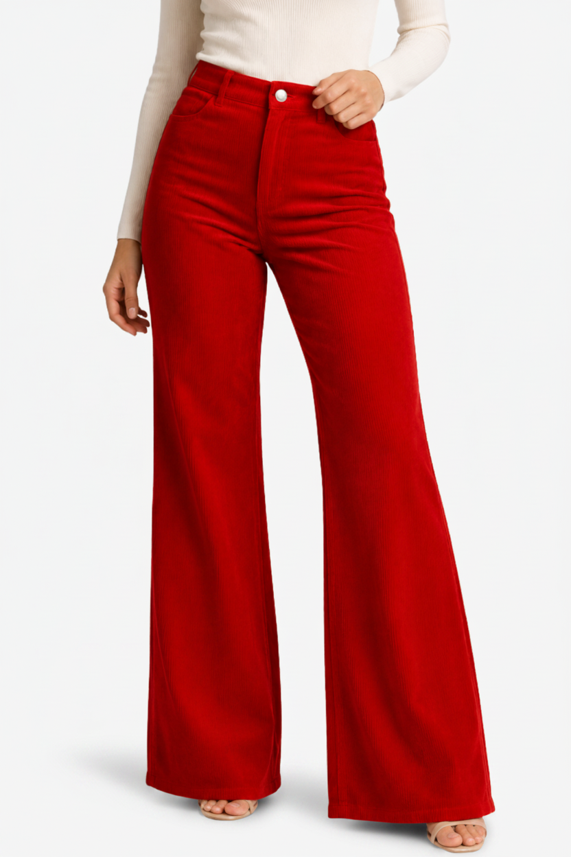 VALERIQUE | Pantalon évasé taille haute pour femme – Coupe taille haute avec détails de coutures visibles