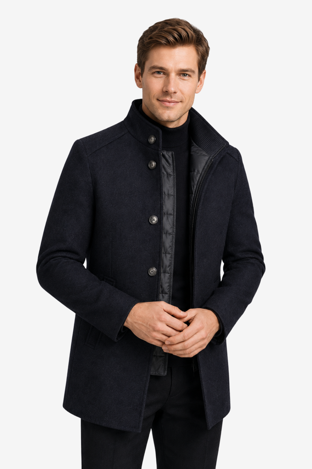 VALERIQUE | Veste d'hiver boutonnée pour homme – Col montant avec design frontal superposé