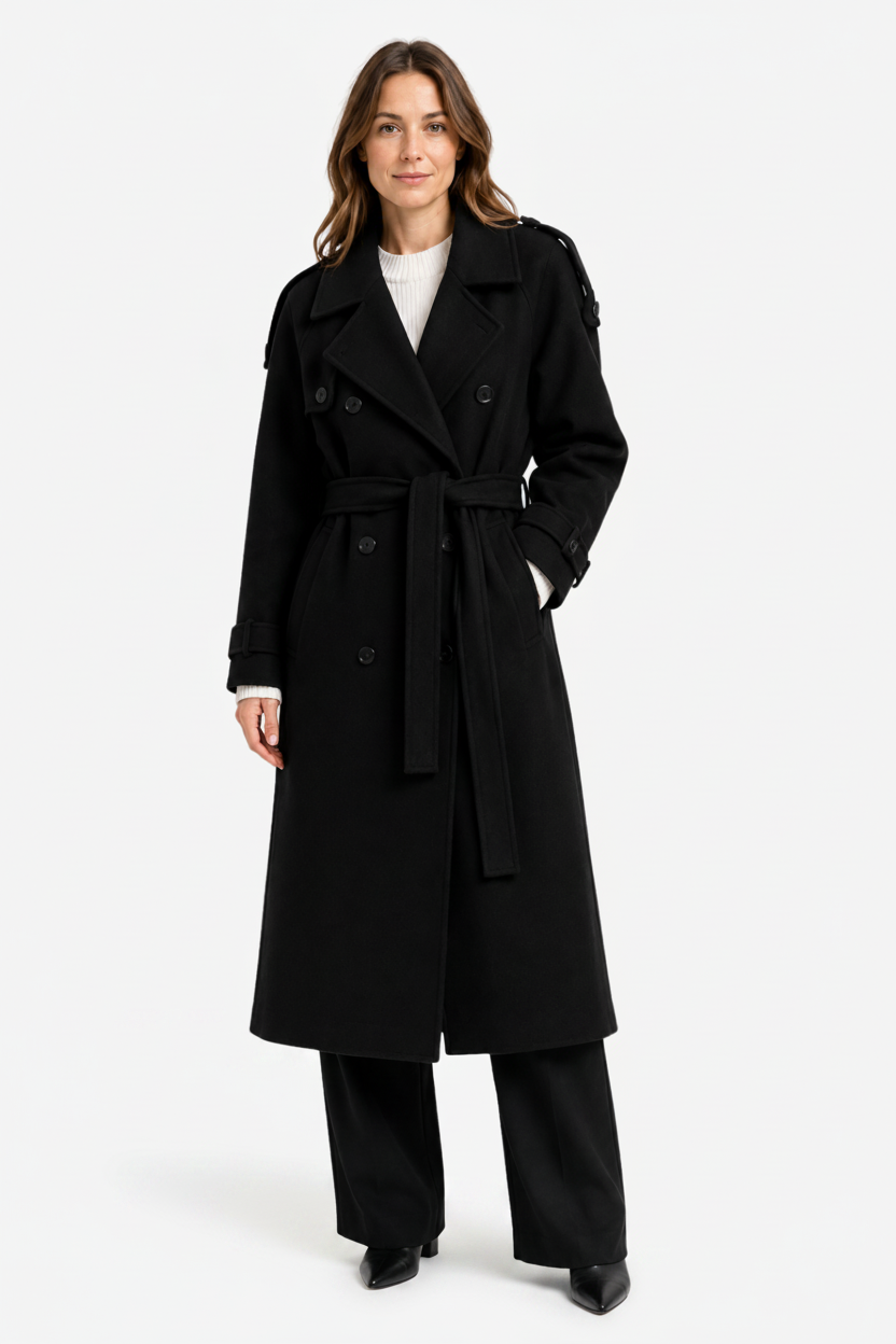 VALERIQUE | Trench-Coat d’Hiver pour Femme – Coupe Longue Croisée avec Ceinture