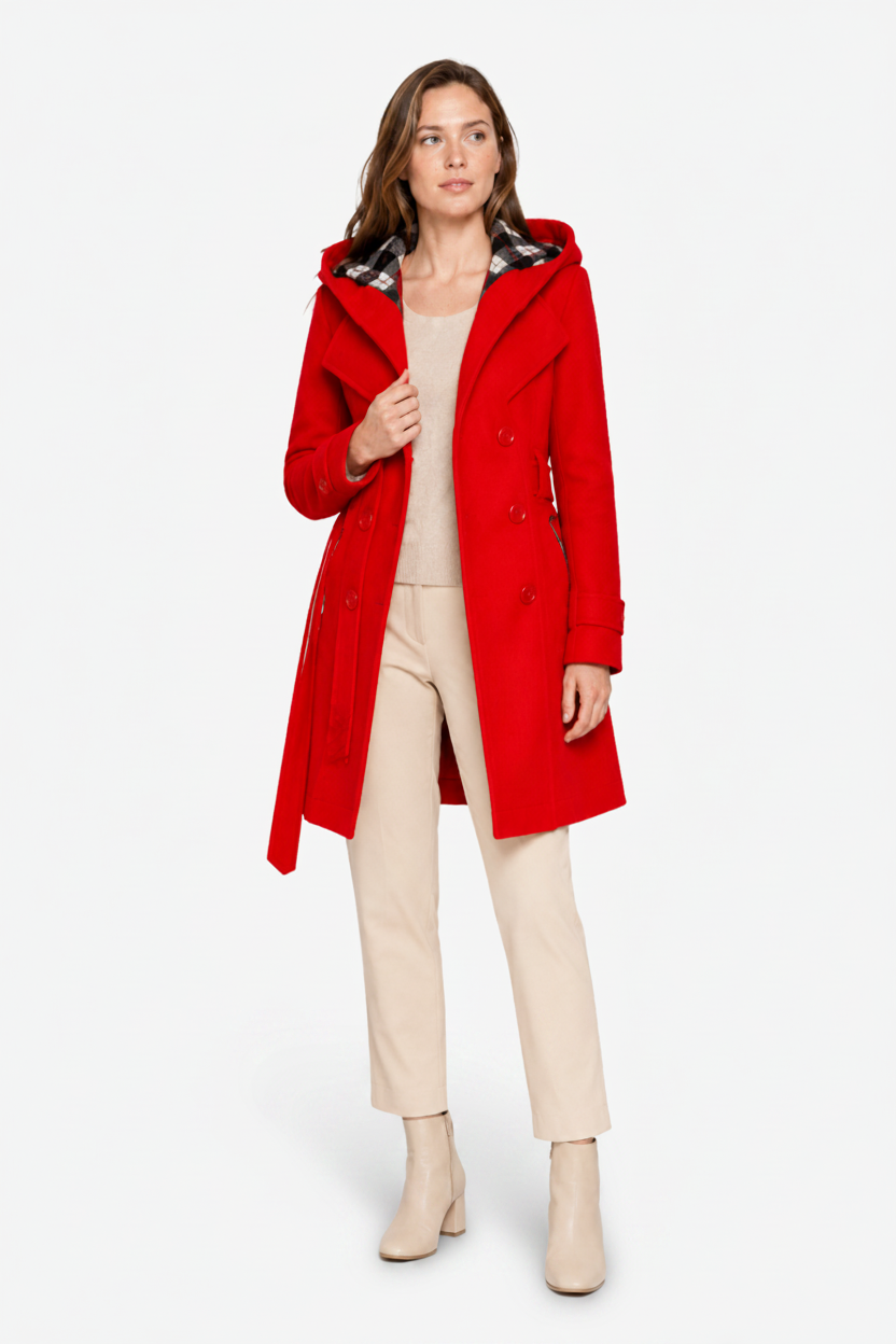 VALERIQUE | Manteau long à capuche ceinturé pour femme – Design croisé