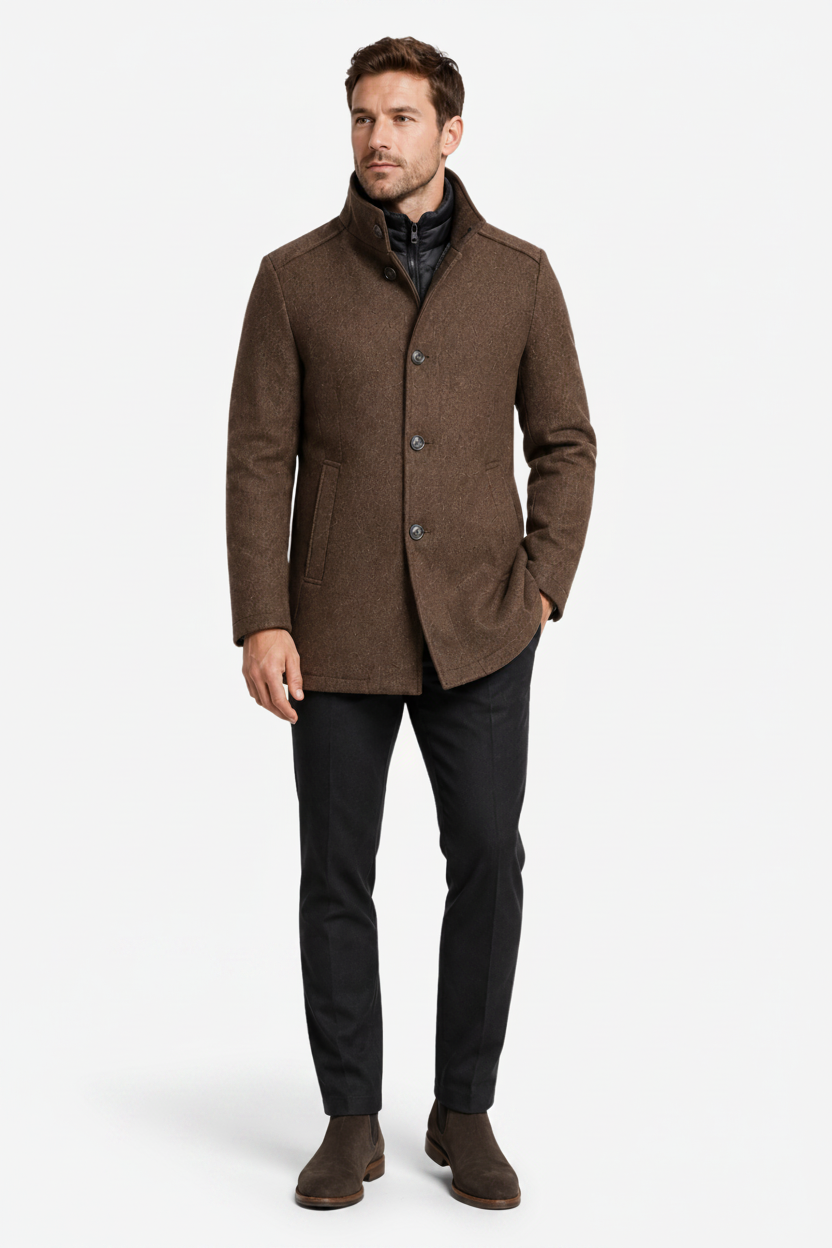 VALERIQUE | Veste d'hiver boutonnée pour homme – Col montant avec design frontal superposé
