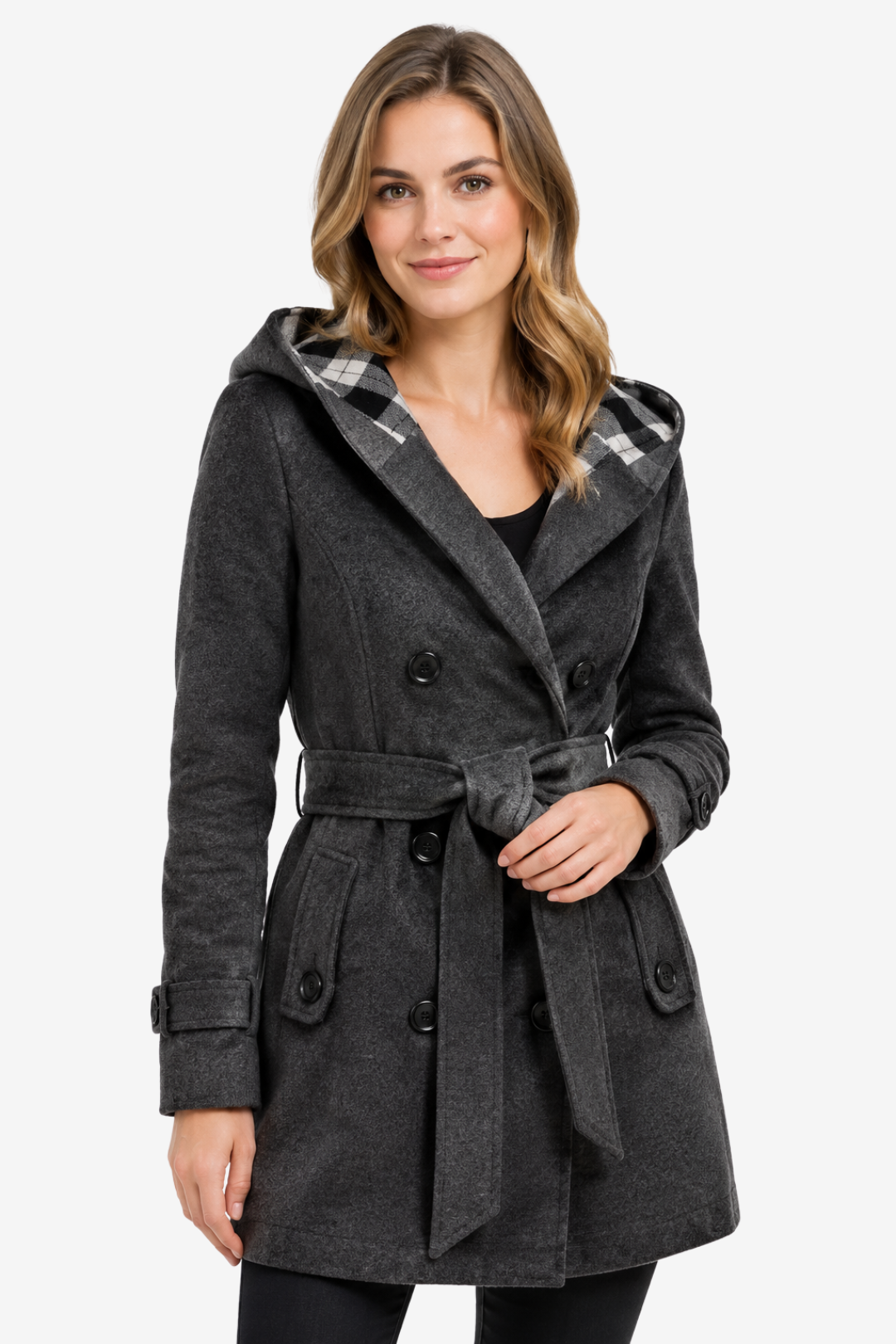 VALERIQUE | Manteau long à capuche ceinturé pour femme – Design croisé