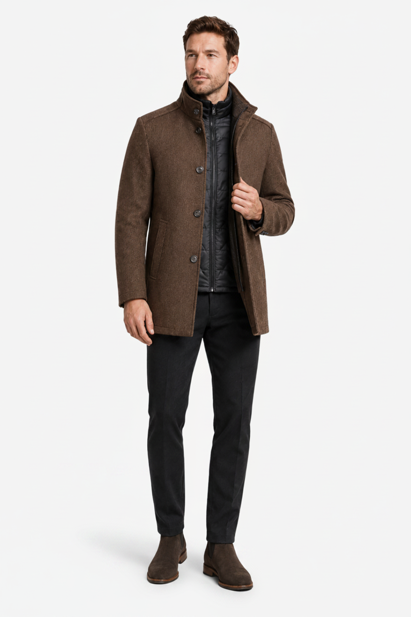 VALERIQUE | Veste d'hiver boutonnée pour homme – Col montant avec design frontal superposé