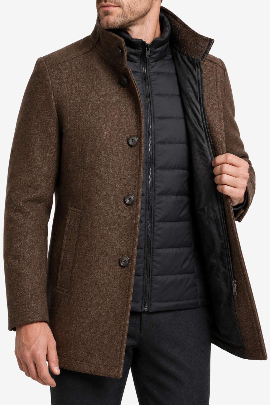 VALERIQUE | Veste d'hiver boutonnée pour homme – Col montant avec design frontal superposé