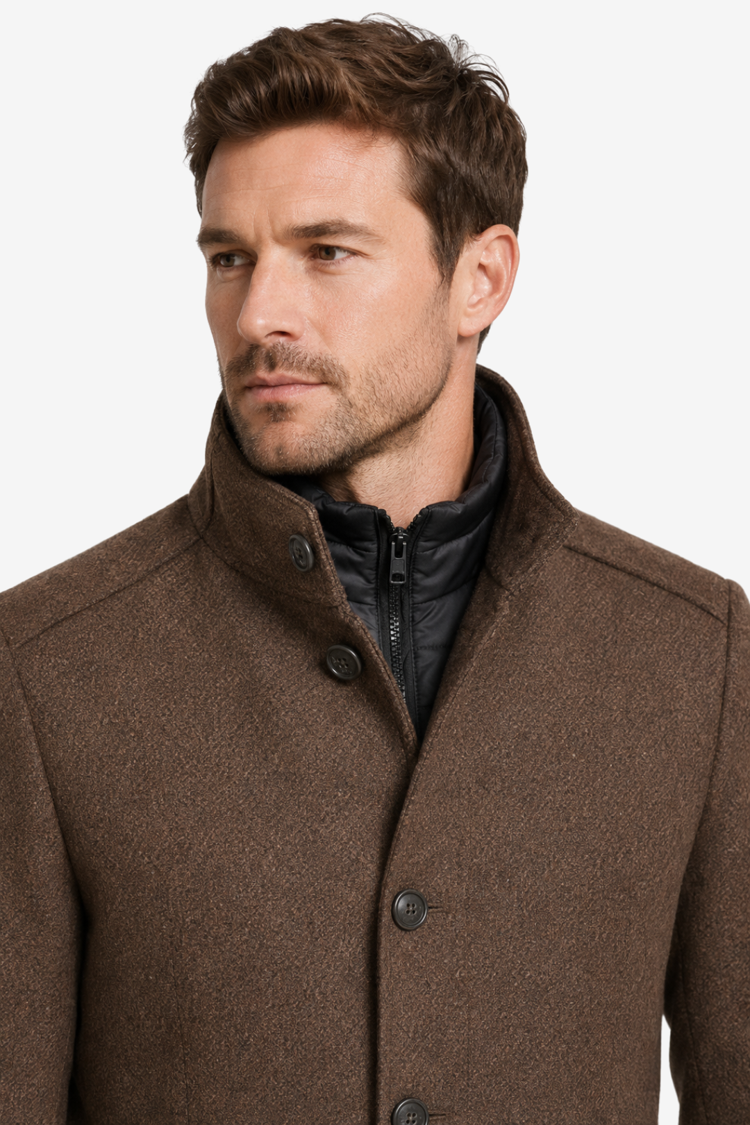 VALERIQUE | Veste d'hiver boutonnée pour homme – Col montant avec design frontal superposé