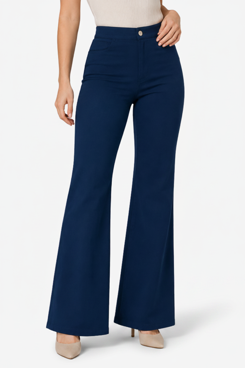 VALERIQUE | Pantalon évasé taille haute pour femme – Coupe taille haute avec détails de coutures visibles